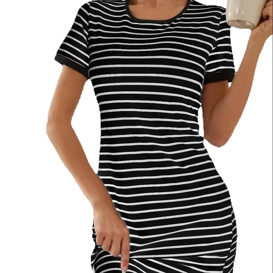 European and American Hot Sale! Classic Black and White Stripe Bodycon Mini Dress - Essential for Summer Fashion D35