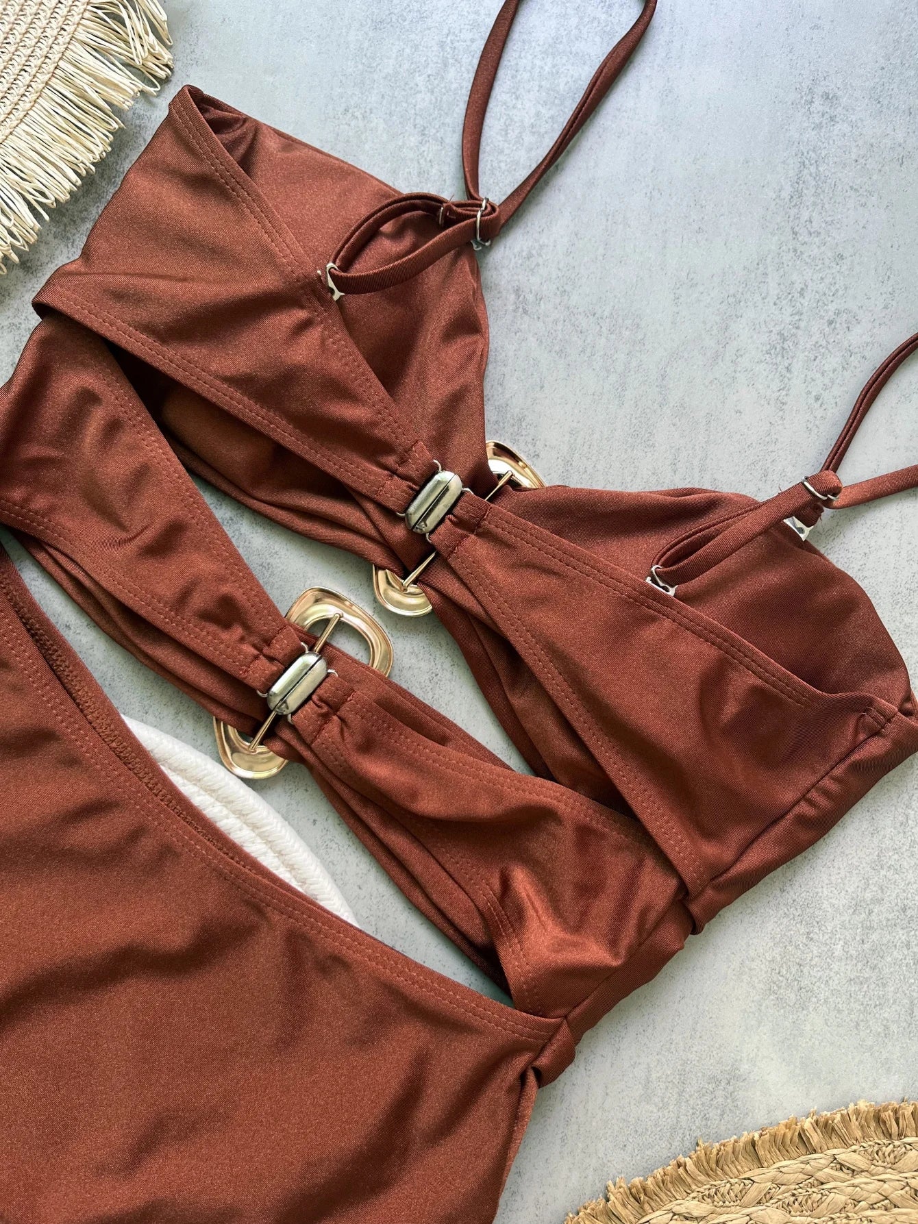 3 Colors Sexy Metal Rings Cut Out Women Swimwear One Piece Swimsuit Female Bandeau High Leg Cut Bather Bathing Suit Swim B022D