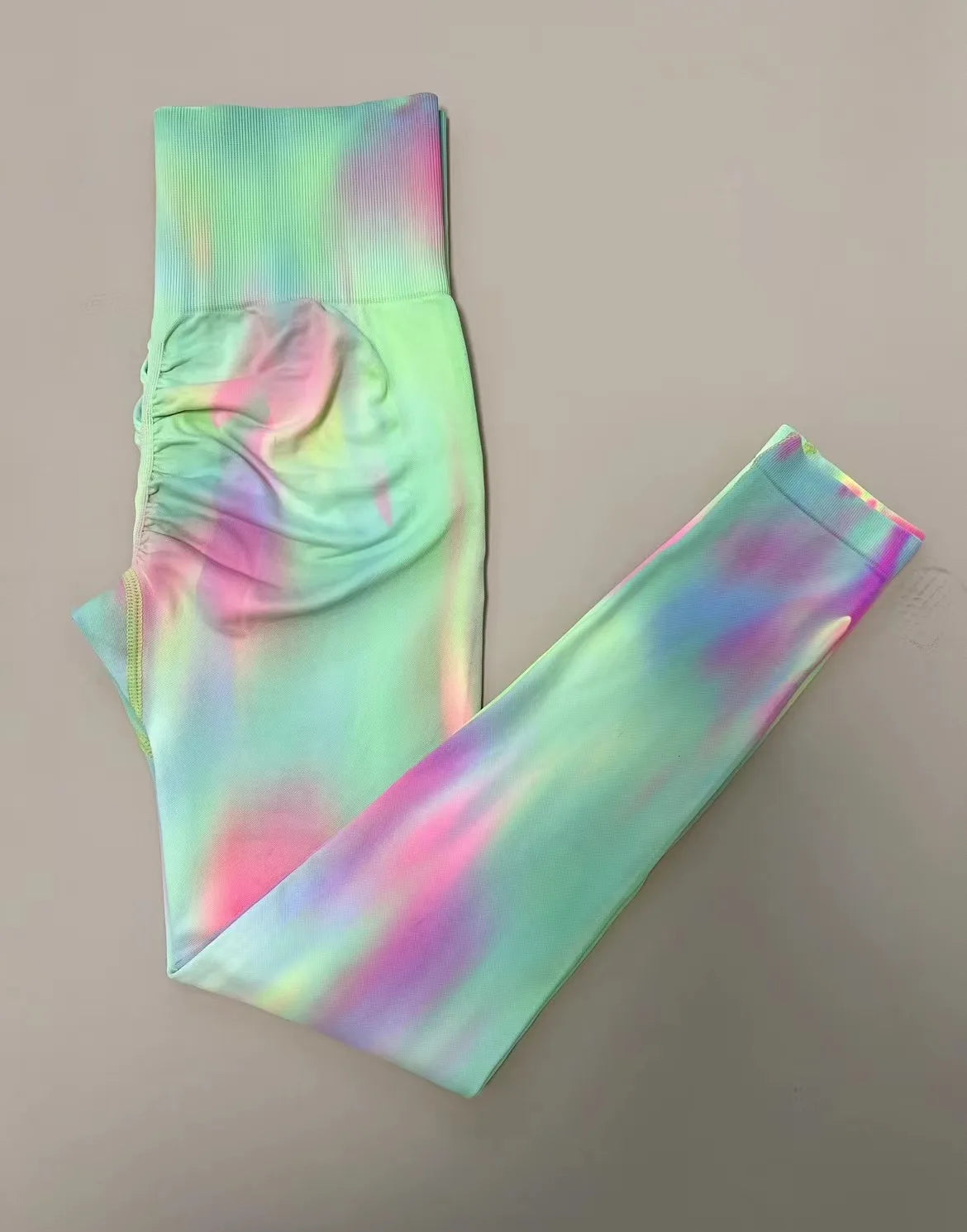 New Tie Dyed High Waist Gym Leggings Push Up Scrunch Seamless Thick Sports Pants Elastic Soft Yoga Workout Leggins Women light green