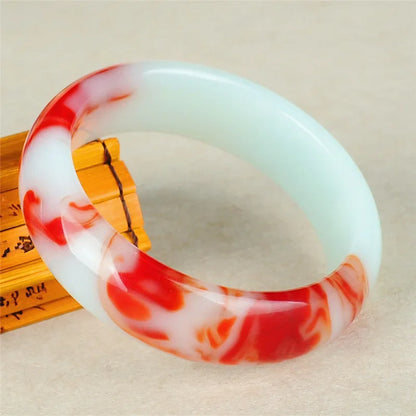 Genuine Natural Color Jade Bangle Red White Bracelet Charm Jewellery Fashion Accessories Carved Amulet Gifts for Women Her Men