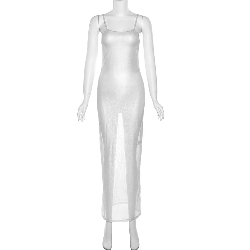 See Through Maxi Dress Women Sexy Strappy Dresses Body-shaping Vestido Female Stunning Hipster Attirewear Clothing