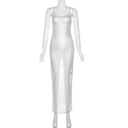 See Through Maxi Dress Women Sexy Strappy Dresses Body-shaping Vestido Female Stunning Hipster Attirewear Clothing