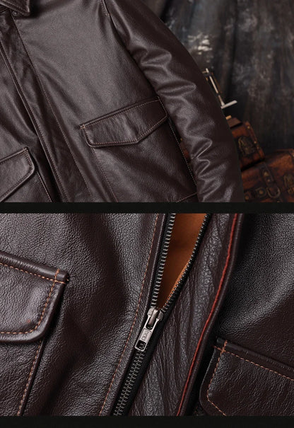 Bomber A2 Pilot Genuine Leather Jacket Men Warm 100% Cow Leather Air Force Coat Dark Brown Men's Cowhide Motorcycle Jackets