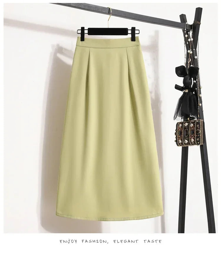 2025 Summer Female Fashionable Versatile Solid Skirts High Waisted Mid Length A-line Plus Size Skirt Split Wrap Body Skirt