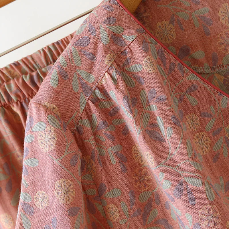 2025 Spring/Summer New Women's Pajama Set 100% Cotton Short Sleeve+Capris Two Piece Set for Large Flower Thin Home Furnishing