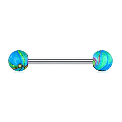 1PCS/4PCS Green Blue Acrylic Balls Tongue Barbell Splatter 316L Stainless Steel Bar Tongue Rings Piercing Badiee Stylez