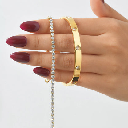 Vnox Love Tennis Chain Bracelets Round Zircon Stone Bangles Set, PVD Stainless Steel Women Jewelry Set Gift for Mom Mothers Day Badiee Stylez