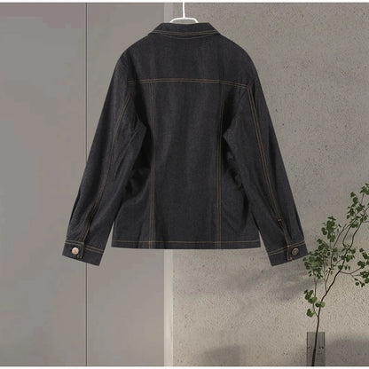 Street Vintage Denim Pants Sets Women Slim Long Sleeve Lapel Single Breasted Jacket Straight Trousers 2025 Autumn Lady Outfits