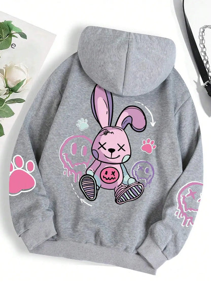 Hip Hop Street Casual Printed Female Hoodies Fashion Hoodie Oversize Loose New Sweatshirts Autumn Warm Fleece Clothing Gray