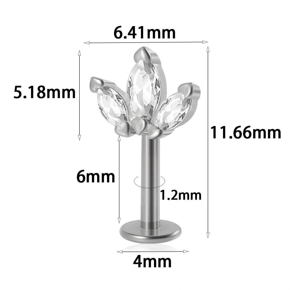 361L Surgical Steel Marquise Vertical Post Helix Piercing Crown/Butterfly Earrings Cartilage Helix Stud Body Piercing Jewelry 1PC Silver Style A