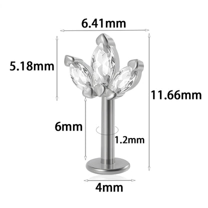 361L Surgical Steel Marquise Vertical Post Helix Piercing Crown/Butterfly Earrings Cartilage Helix Stud Body Piercing Jewelry 1PC Silver Style A