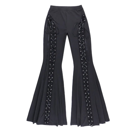 Y2K Summer Cross-band Strap Art Micro-flare Casual Pants Metal Buckle Decoration Personal Pants Women Versatile Sexy Slim Pants