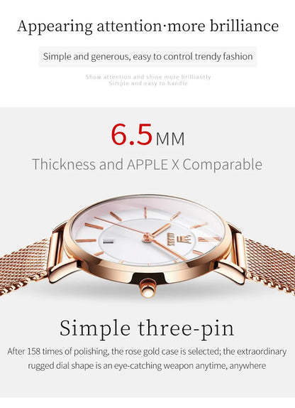 OLEVS Watch For Women Japan Quartz Movement 6.5mm Case Thickness Waterproof Ladies Hand Clock Calendar Fashion Dress Wrist Watch