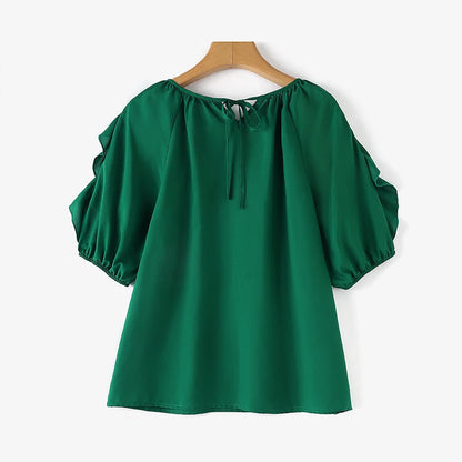 ZANZEA Women Cold Shoulder Blouses Fashion Ruffled Half Sleeve Tops 2024 Back Straps Pleated Tunics Summer Casual Loose Shirts