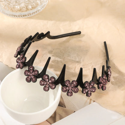 Flower Rhinestone Wave Hairband Headbands Hair Hoops Women Korean Retro Hair Hoops Face Wash Hairpin Fluffy Texture Toothed Comb b