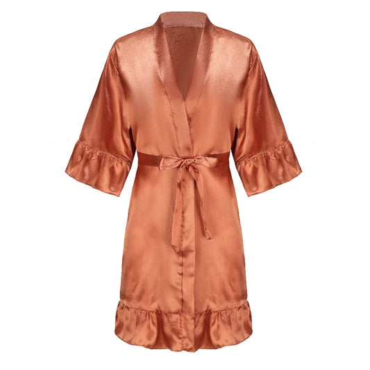 Wedding Bride Bridesmaid Robes for Women Bridal Party Gifts Team Dress Gown Silk Satin Sleepwear Kimono With Ruffle White Letter