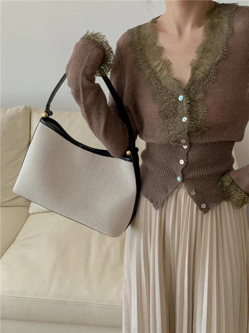 High-fashion Kawaii Botton Up Lace Patchwork Knitted Cardigan Women Autumn Winter Ladies Elegant Vintage Sweater Cheap Wholesale