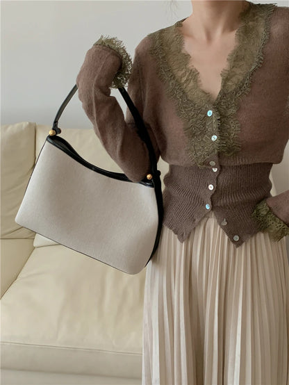 High-fashion Kawaii Botton Up Lace Patchwork Knitted Cardigan Women Autumn Winter Ladies Elegant Vintage Sweater Cheap Wholesale