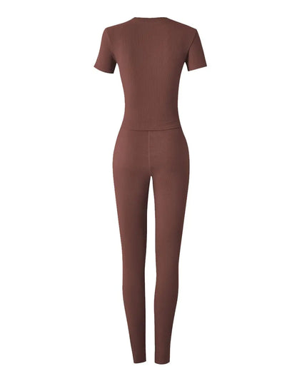 Lounge Wear Ribbed Casual 2 Piece Summer Shorts Set For Women Sleeve Top+Elastic Leggings Outfits