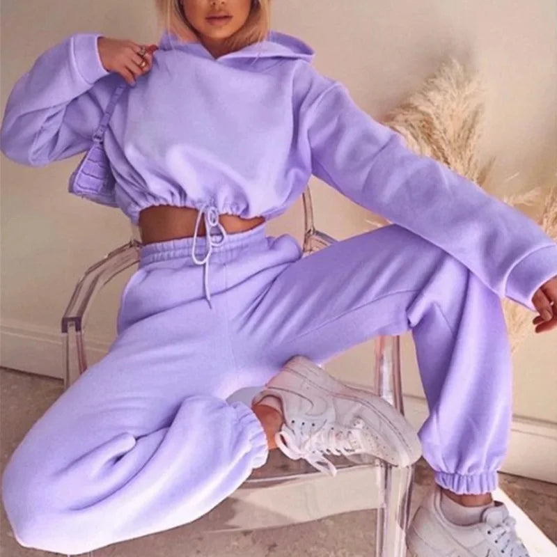 Fashion Trend Women's Wear, Long-sleeved Sports Casual Suit Waist Two-piece Set Badiee Stylez
