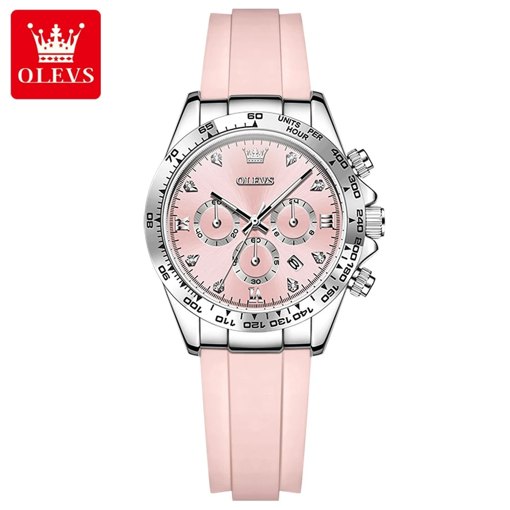OLEVS 5618 Woman Watch Silicone Strap Luxury Brand Original Quartz Watch for Women Auto Date Waterproof Chronograph Ladies Clock Silver Pink CHINA