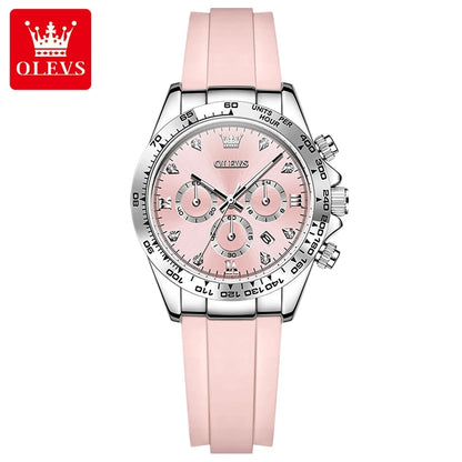 OLEVS 5618 Woman Watch Silicone Strap Luxury Brand Original Quartz Watch for Women Auto Date Waterproof Chronograph Ladies Clock Silver Pink CHINA