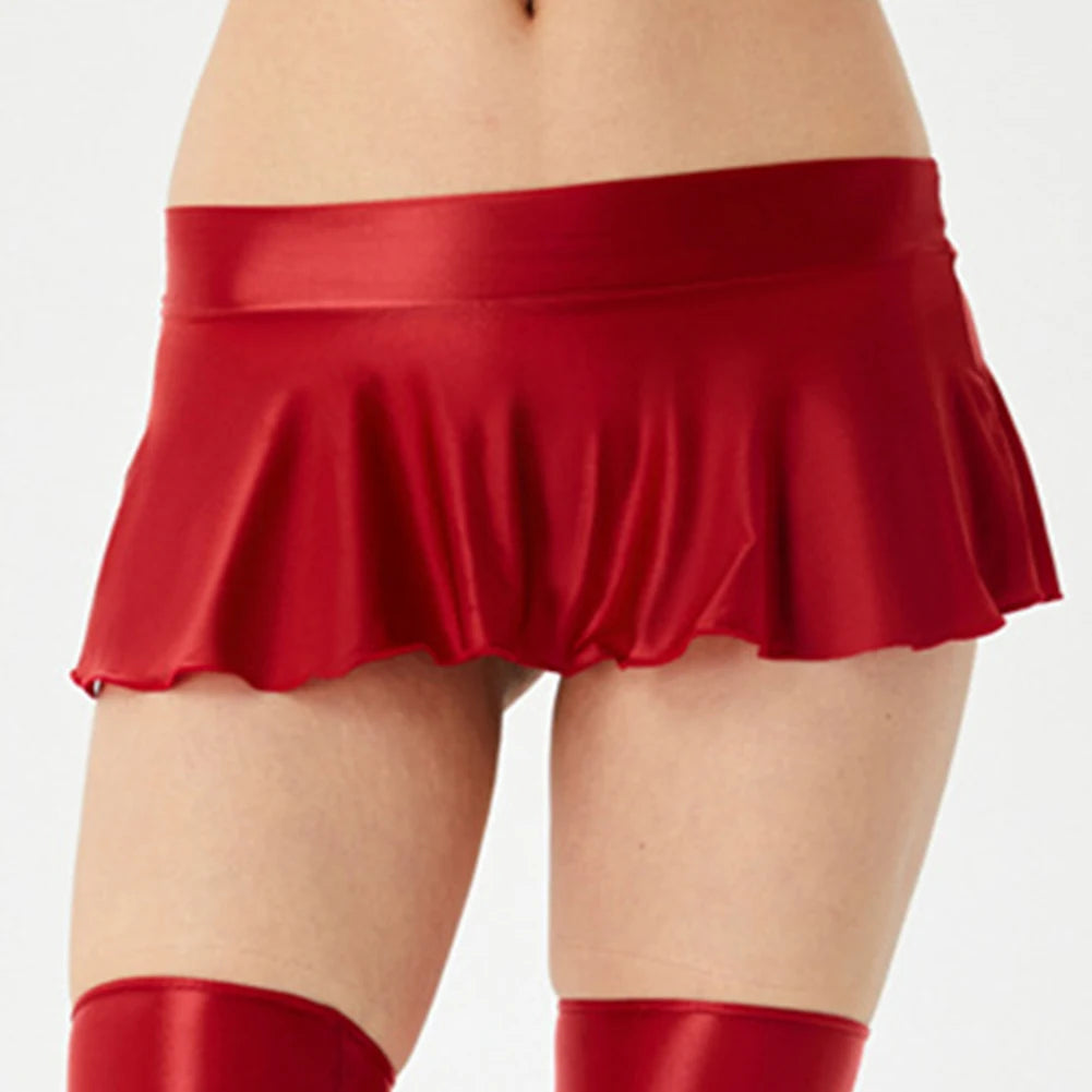 Women's Erotic Super Short Skirts Night Dress Wet Look Party Mini Skirt Sexy Lingerie Wine Red Pink Black