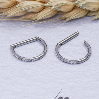 G23 Titanium Piercing Jewelry 16G 8/10/12mm Nose Ring Half Ring CZ Paved D Shape Segment Ring Clicke Cartilage Tragus Helix Lip