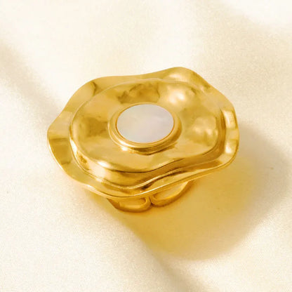 Sea Jewelry Shell Leaf Geometric Round Stainless Steel Rings For Women Men Accessories Open Adjustable Ring Beach Holiday Bagues J934-G-W adjustable