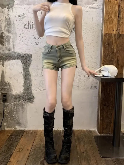 Elasticty Skinny Short Jean Pants Woman Zipper Denim Shorts for Women Designer Trend 2025 Jorts Aesthetic Design XL Streetwear