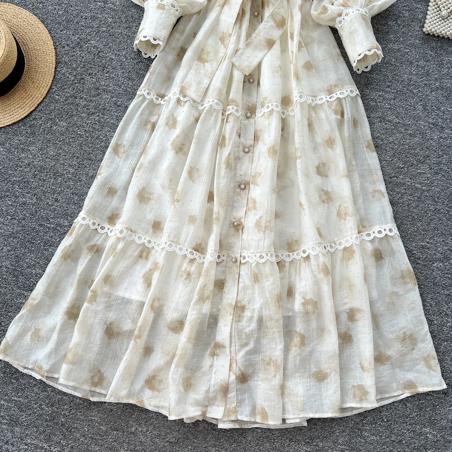Chic vintage rhinestone lace-up slim Elegant Fairy korean fashion Boho Sundress women clothing Long dress