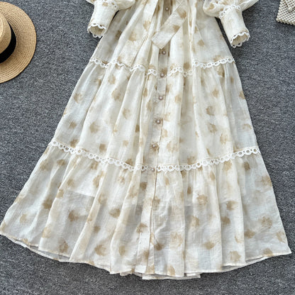 Chic vintage rhinestone lace-up slim Elegant Fairy korean fashion Boho Sundress women clothing Long dress