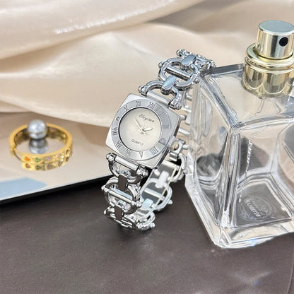 High-End Women's Skeleton Design Watch Square Roman Hour Markers Light Luxury Fashion Cross-Border Best-Seller Ladies Watch Silver