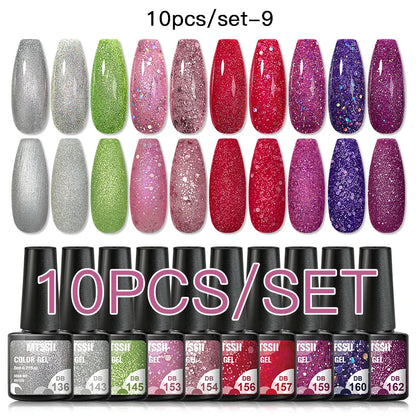 10PCS/Set Gel Nail Polish Set 125 Colors Glitter Semi Permanent Hybrid Gel Varnishes Base Top Coat Soak Off UV LED Nail Art Gel