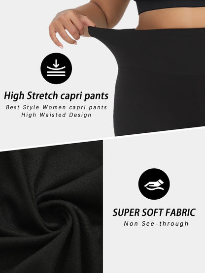 Plus Size Leggings for Women Super soft High Waisted Tummy Control Yoga Capri Pants No See Through Workout Running Leggings