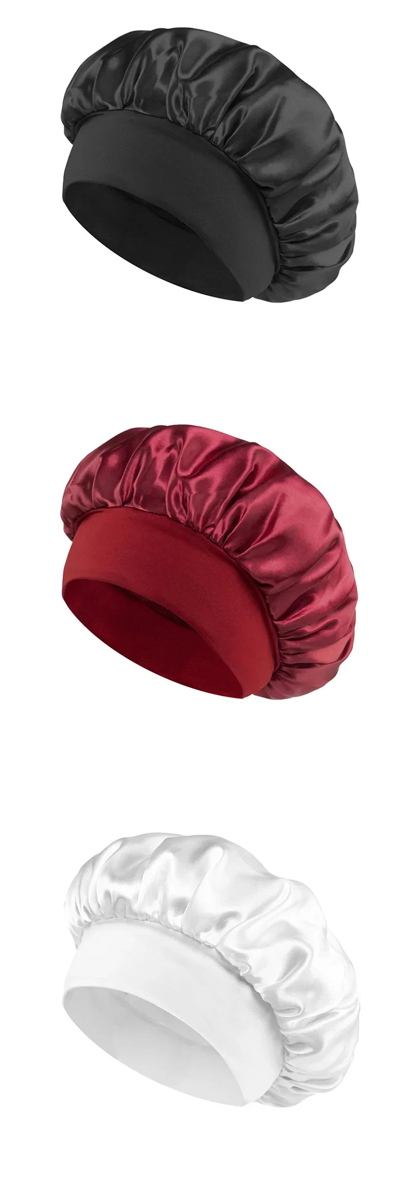 Women Satin Bonnet Hair Bonnet for Sleeping Hair Care Silk Bonnets Solid Wide-brimmed Sleeping Hat with Elastic Soft Band Badiee Stylez