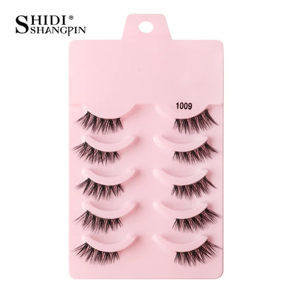 SHIDISHANGPIN 5/10Pairs False Lashes Cat Eye Eyelashes Eyelash Extension 3D Mink Half Lashes Natural Makeup faux Cils maquiagem 5 Pairs 1009