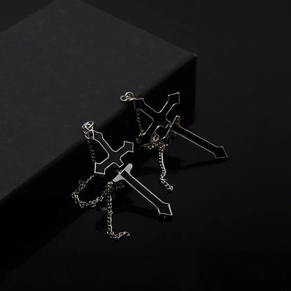 2Pcs Vintage Black Cross Earrings Punk Goth Long Chain Harajuku Streetwear Unisex Stud Earrings For Women Men Korean Jewelry Badiee Stylez