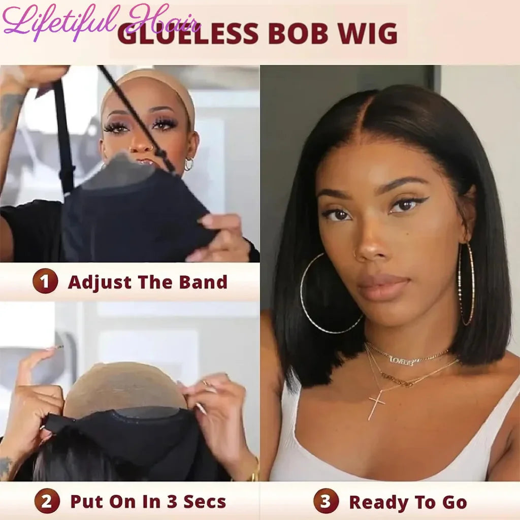 Glueless Bob Hair Wig Human Hair Ready To Wear Straight Transprent 4x4 Lace Closure Wigs For Women Glueless Wigs Human Hair - Badiee Stylez