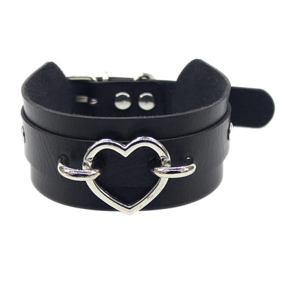 Woman Black Punk Choker Collar Necklace Sexy PU Leather Heart Lock Key Spike Chocker Gothic Cosplay Accessories Party Jewelry