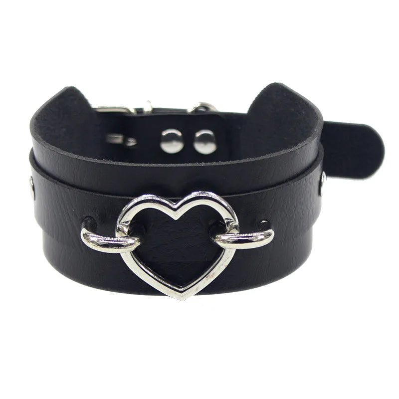 Woman Black Punk Choker Collar Necklace Sexy PU Leather Heart Lock Key Spike Chocker Gothic Cosplay Accessories Party Jewelry Badiee Stylez