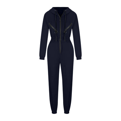Autumn Women's Monochrome Long-Sleeved Jumpsuit Solid Color Zip-up Sportswear Female Winter Casual Tracksuit Fashionable Hoodies Badiee Stylez