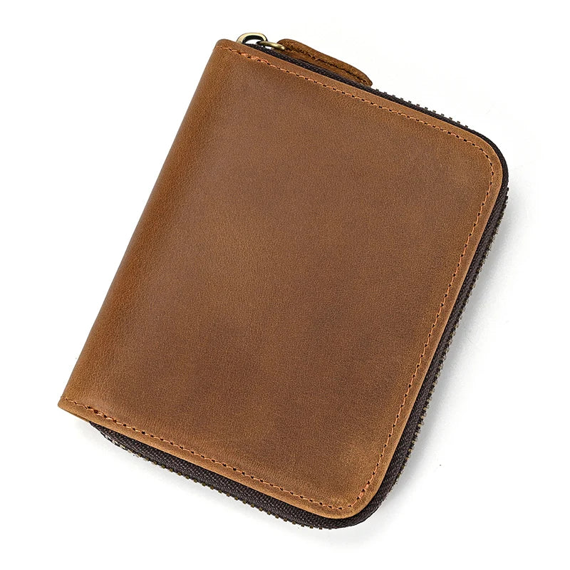2023 New Short Wallet Men Women Vintage Fashion Card Holder Zipper Coin Purse Crazy Horse Leather Mens Slim Zipper Purse Wallet