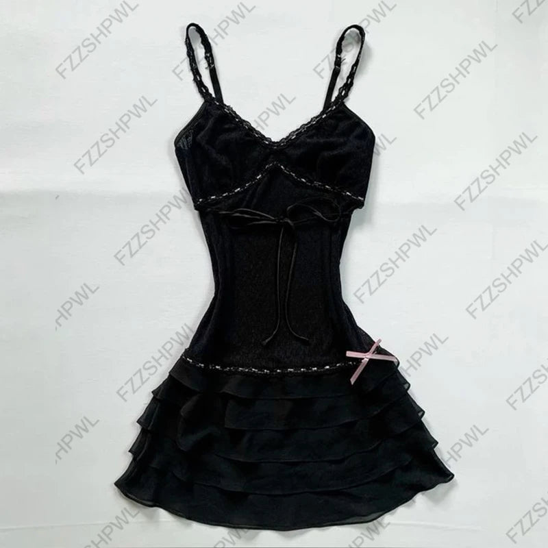 Y2K Dress Frock Hip Hop Grunge Goth Streetwear High street Pleated skirt Kawaii Unique Summer Cool Chic Dark style Jersey dress Hei 6