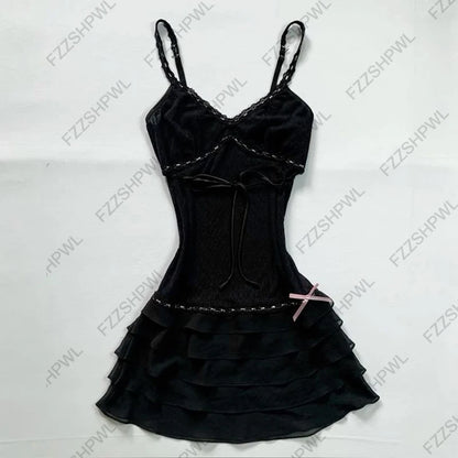 Y2K Dress Frock Hip Hop Grunge Goth Streetwear High street Pleated skirt Kawaii Unique Summer Cool Chic Dark style Jersey dress Hei 6