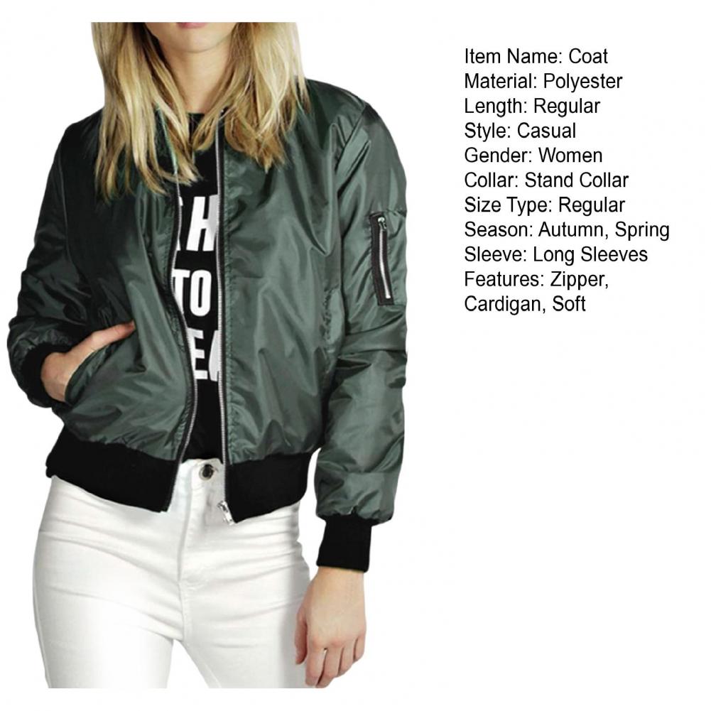 Women Casual Pocket Jacket Loose Commuter Streetwear Lady Spring Coat Zipper Cardigan Stand Collar Women Jacket Outerwear