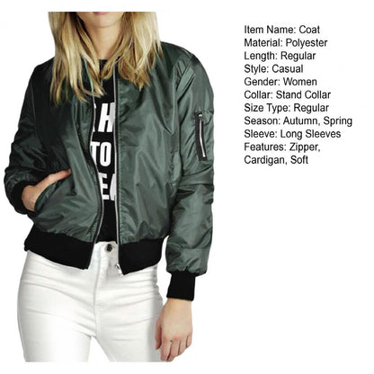 Women Casual Pocket Jacket Loose Commuter Streetwear Lady Spring Coat Zipper Cardigan Stand Collar Women Jacket Outerwear