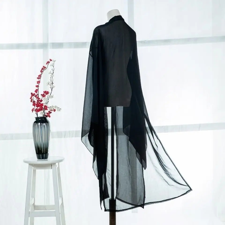 2025 new summer women long chiffon Cardigan sunscreen three quarter sleeve black blue white fashion thin cardigan