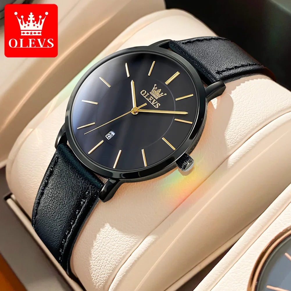 OLEVS Watch For Women Japan Quartz Movement 6.5mm Case Thickness Waterproof Ladies Hand Clock Calendar Fashion Dress Wrist Watch PD All Black CHINA