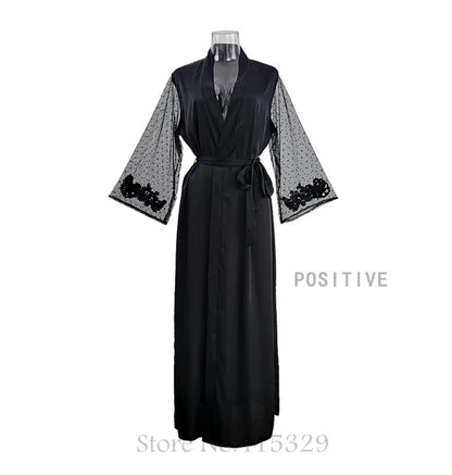 Wedding Bride Robe Set Women Sexy Lace Patchwork Nightgown Long Kimono Bath Gown Loose Suspender Nightdress Intimate Lingerie
